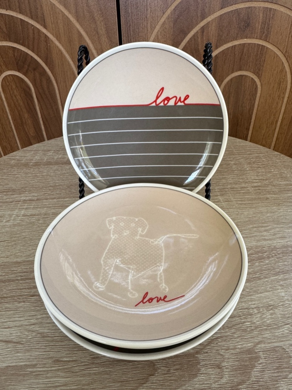 'Love' Small Plate Set in Beige and Gray—Ellen Degeneres Royal‎ Dalton